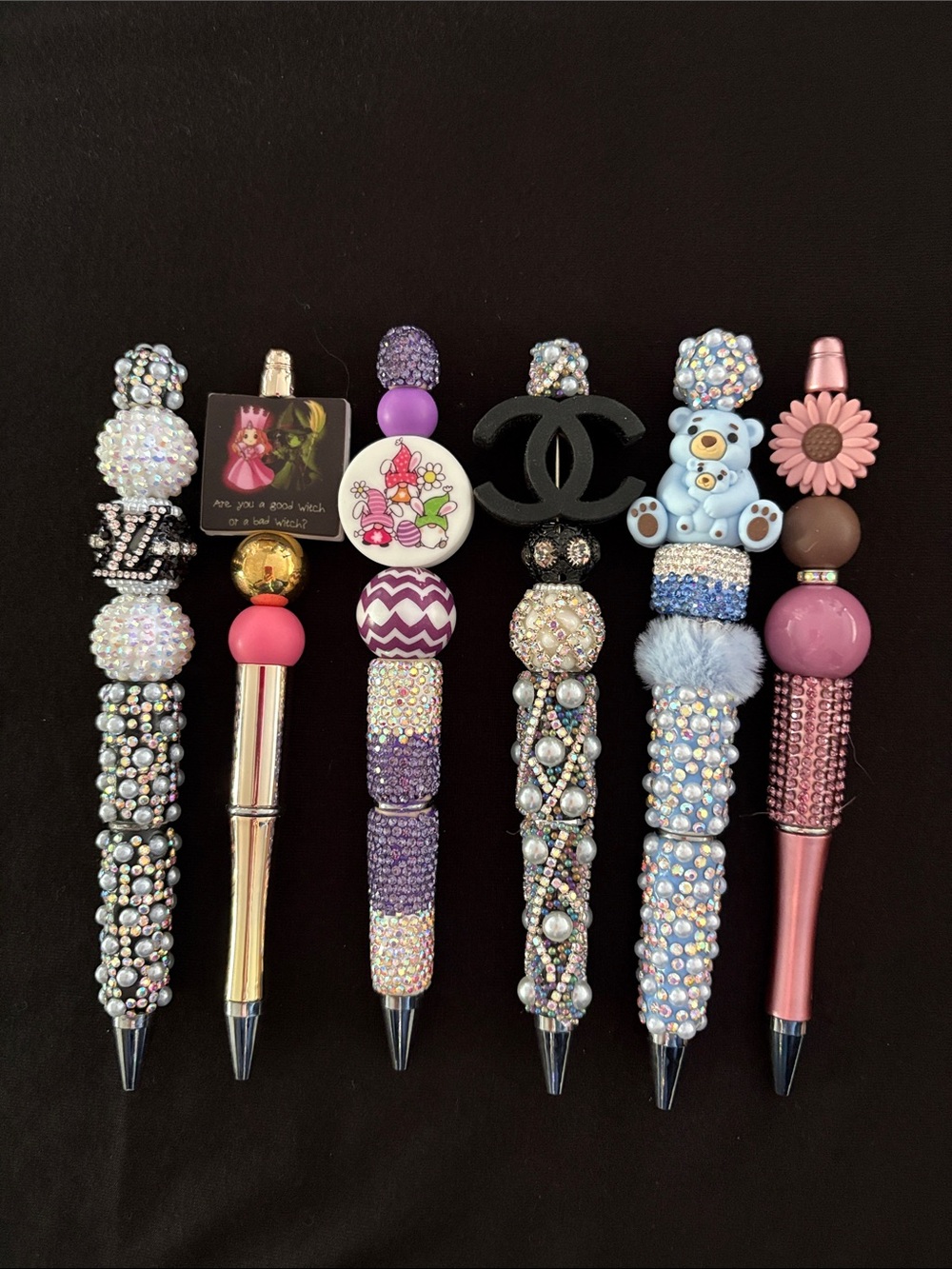 Assorted Decorative Refillable Beaded Pens Set of 6